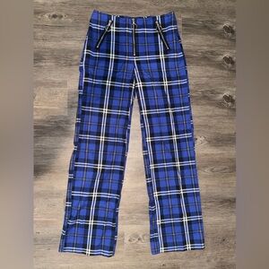 Fashion Nova Blue Plaid Pants with Zipper Details